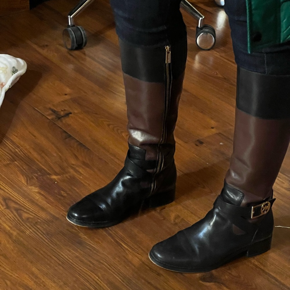 Michael kors two tone buckle ridding boots